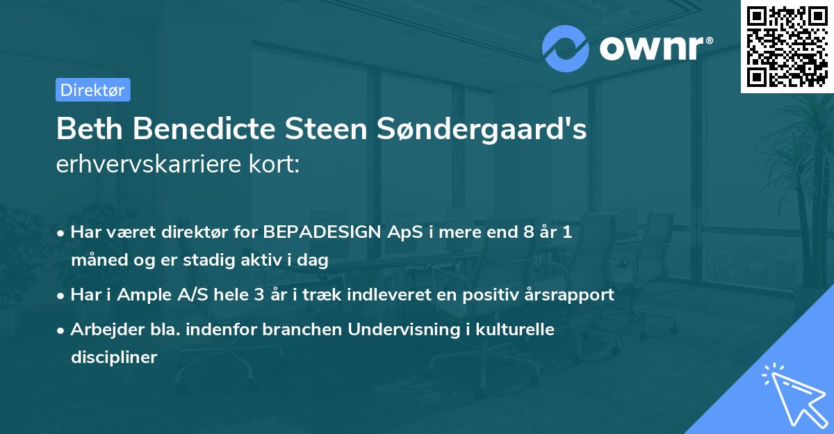 Beth Benedicte Steen Søndergaard's erhvervskarriere kort