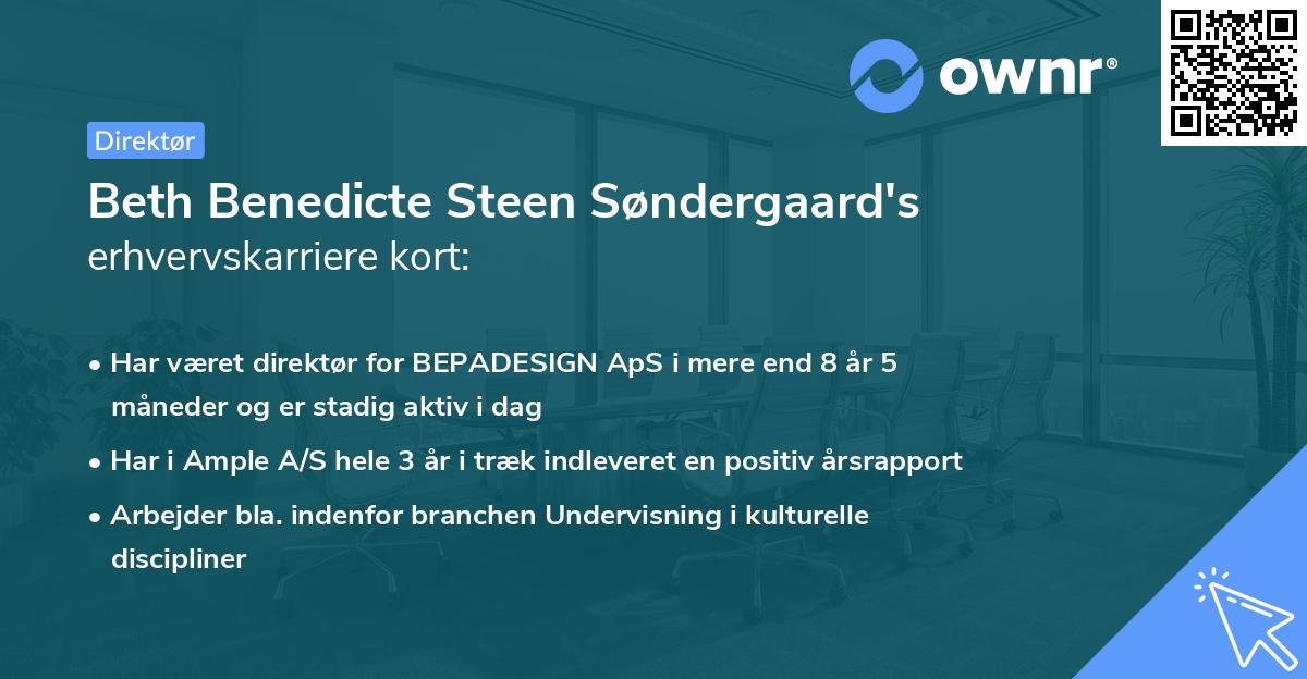 Beth Benedicte Steen Søndergaard's erhvervskarriere kort