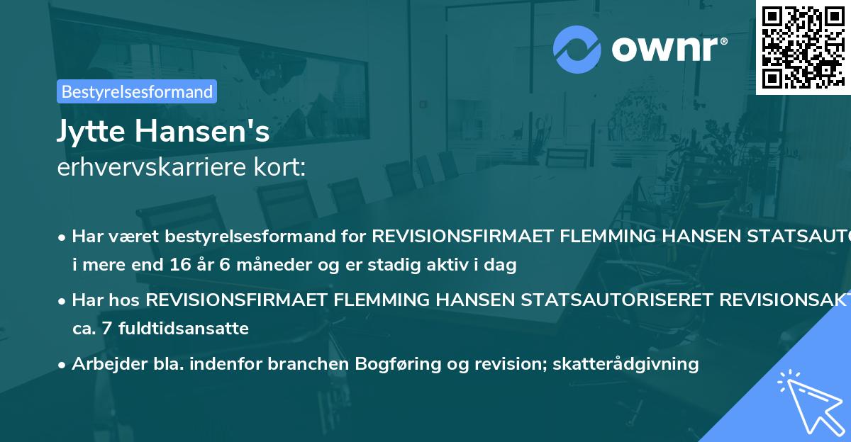 Jytte Hansen's erhvervskarriere kort