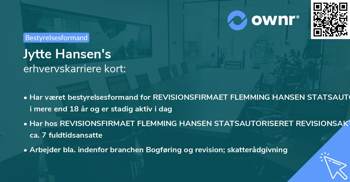 Jytte Hansen's erhvervskarriere kort