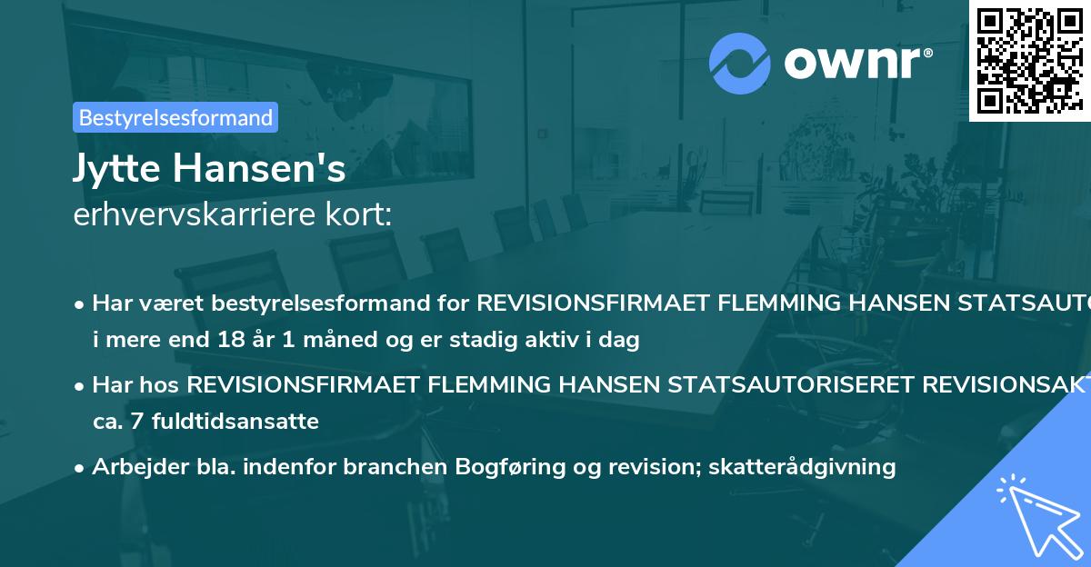 Jytte Hansen's erhvervskarriere kort