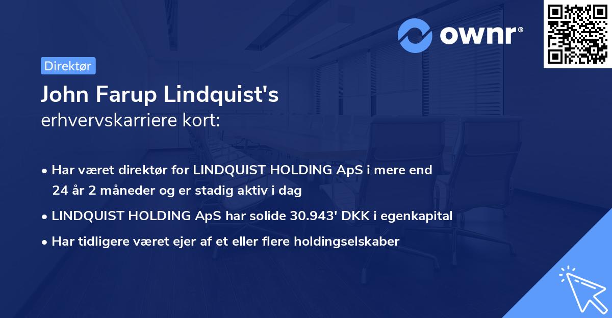 John Farup Lindquist's erhvervskarriere kort
