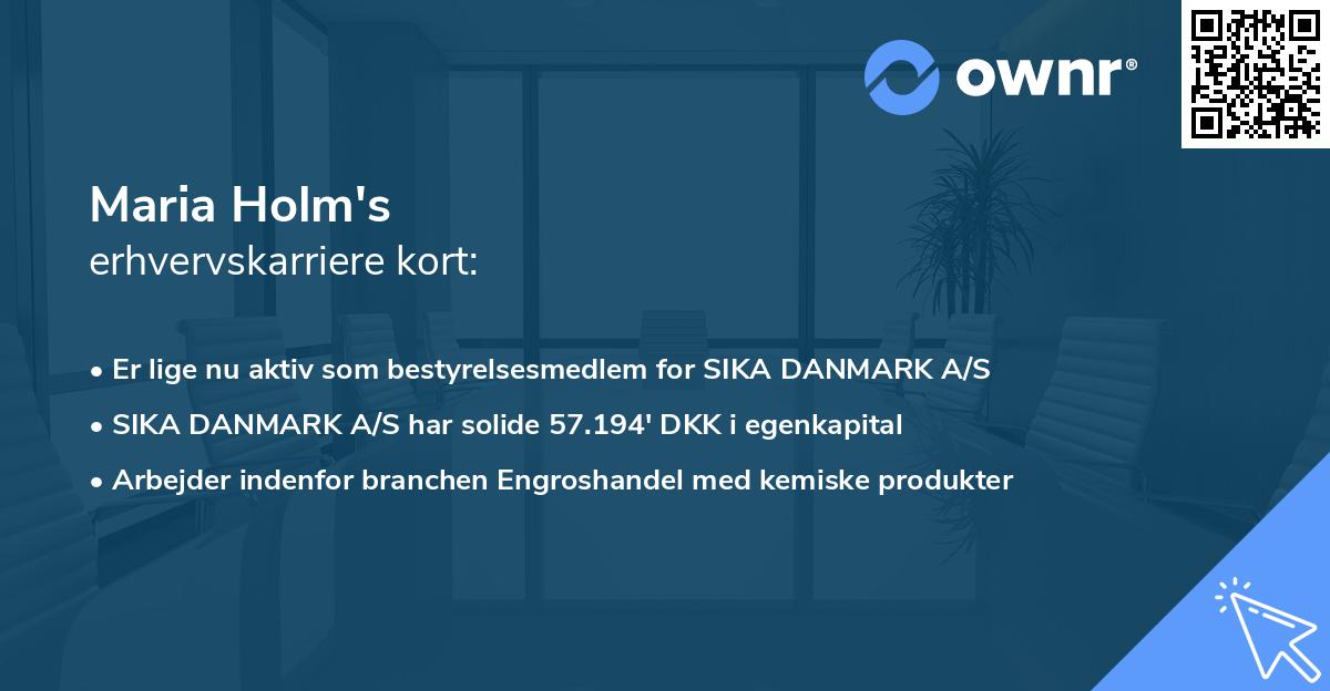 Maria Holm's erhvervskarriere kort