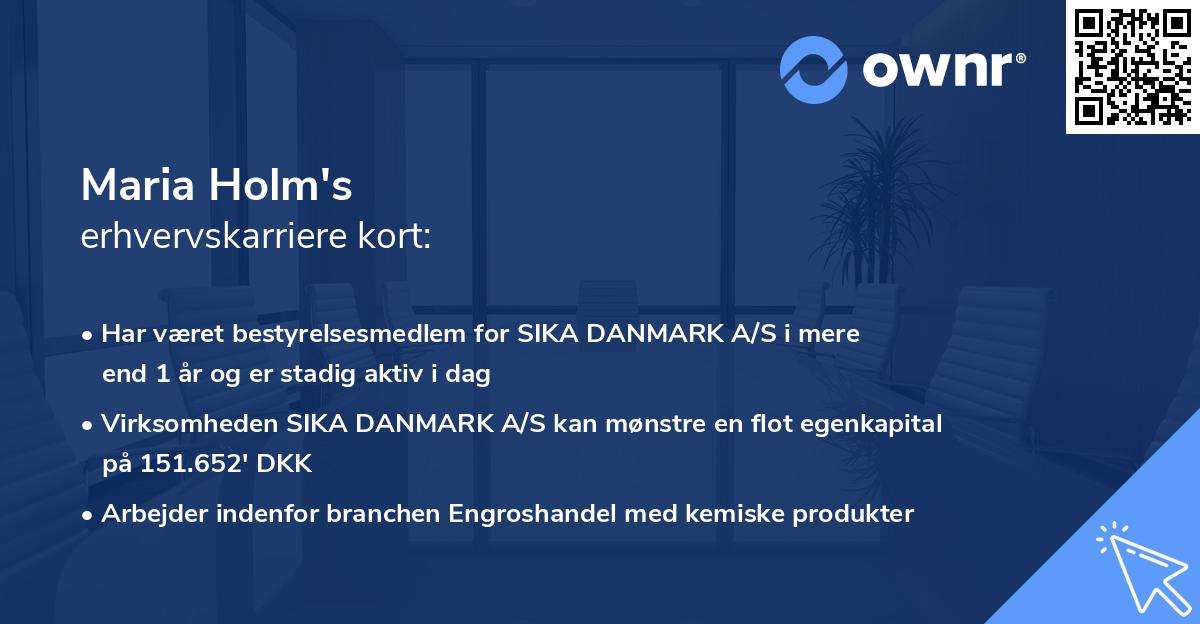Maria Holm's erhvervskarriere kort