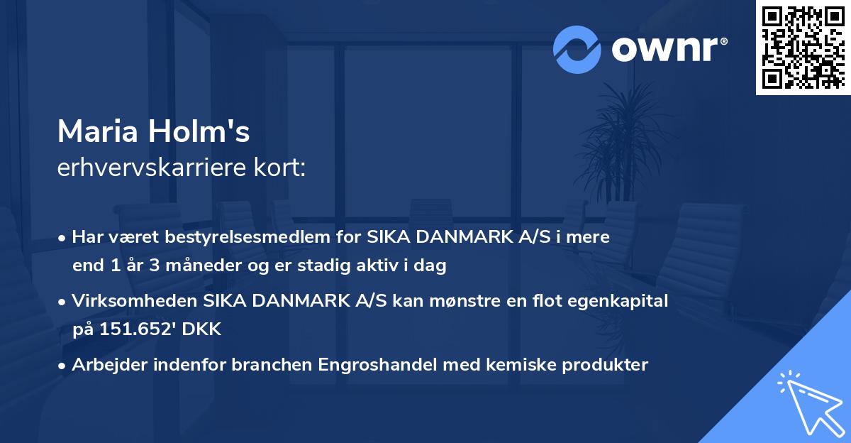Maria Holm's erhvervskarriere kort