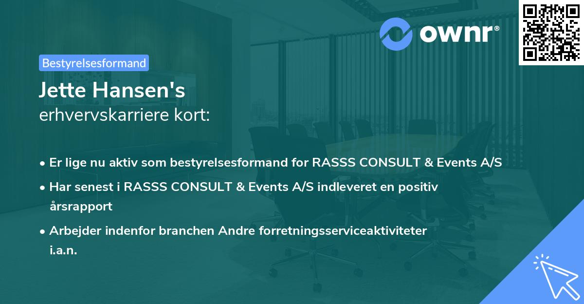 Jette Hansen's erhvervskarriere kort