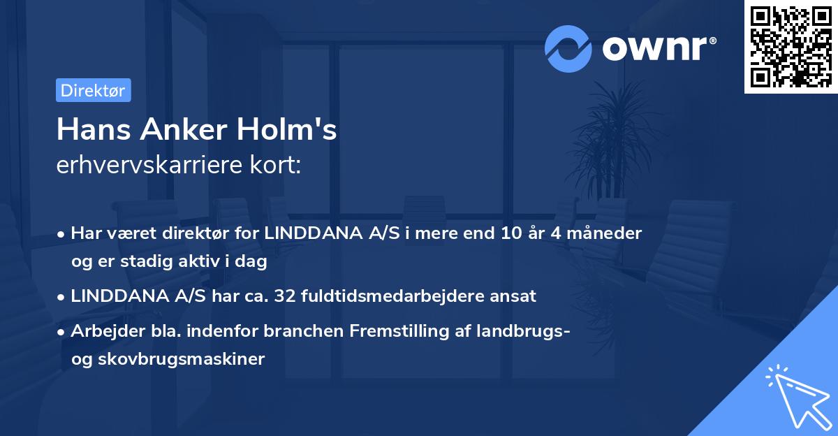 Hans Anker Holm's erhvervskarriere kort