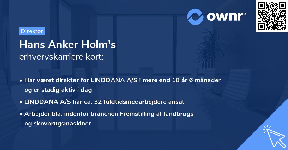 Hans Anker Holm's erhvervskarriere kort