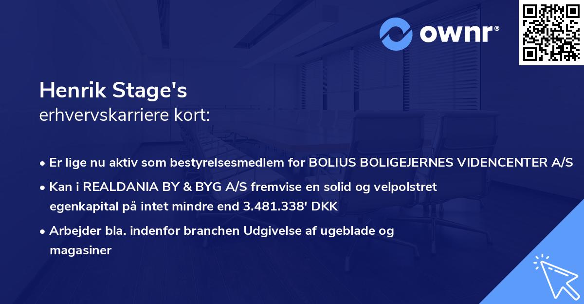 Henrik Stage's erhvervskarriere kort