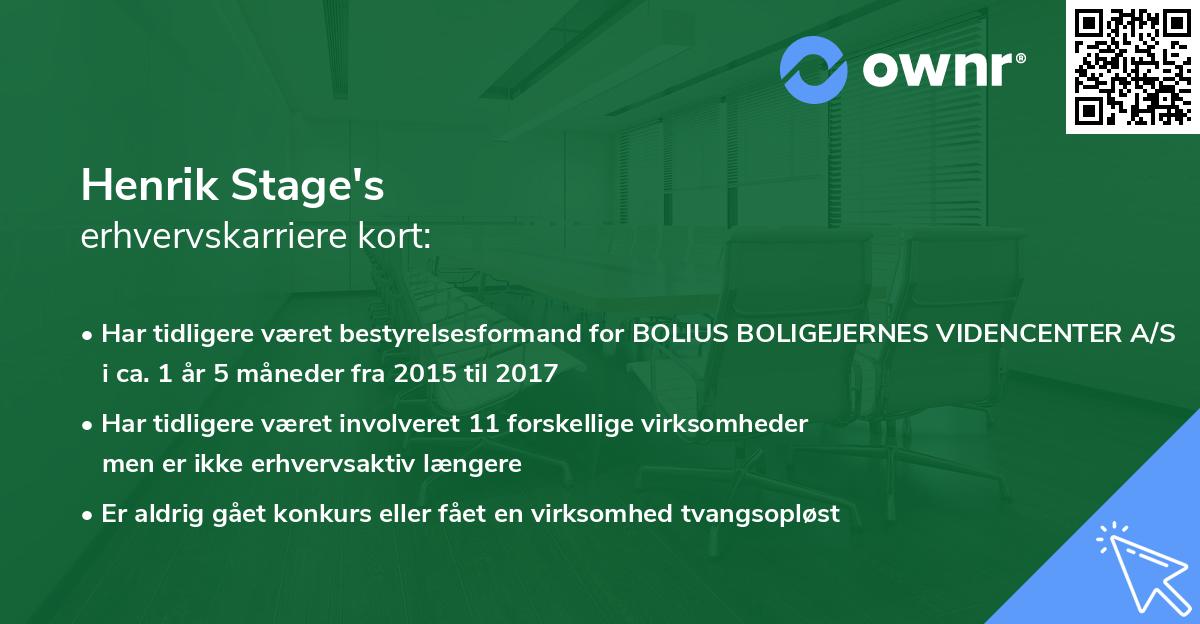 Henrik Stage's erhvervskarriere kort