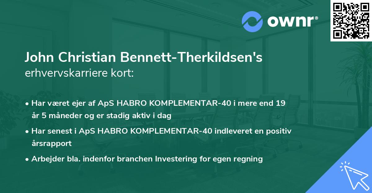 John Christian Bennett-Therkildsen's erhvervskarriere kort