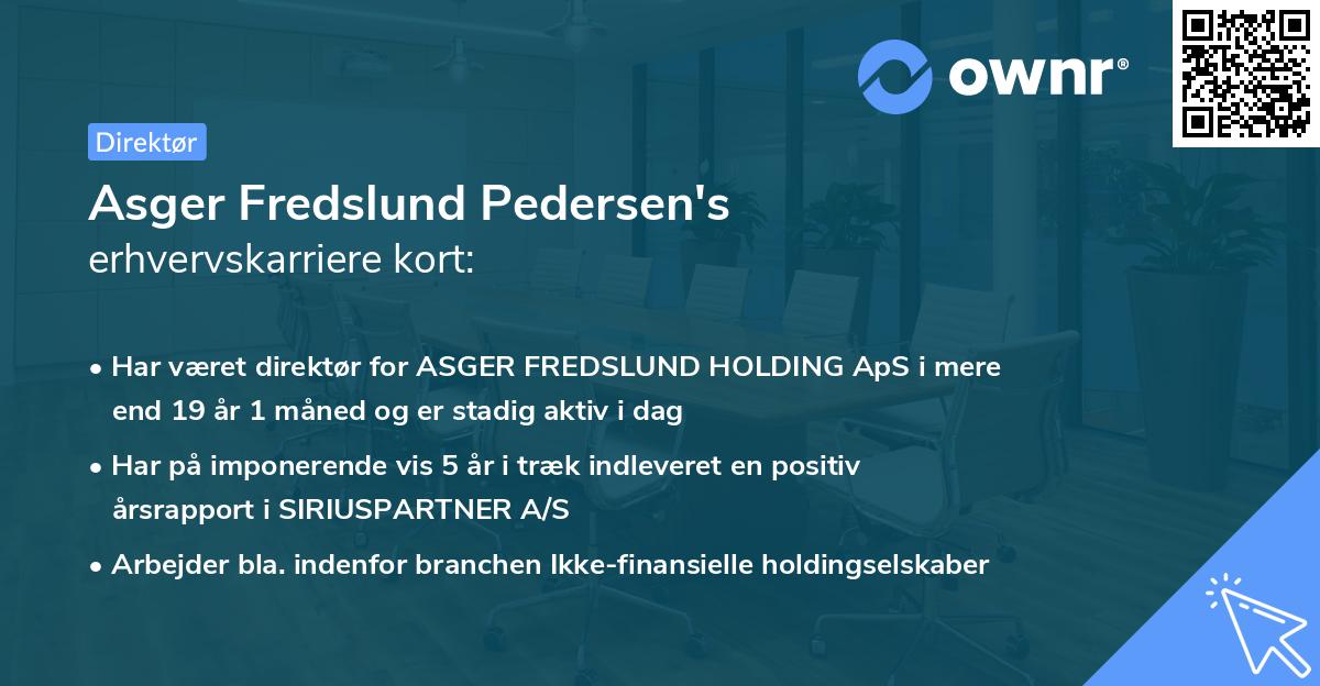 Asger Fredslund Pedersen's erhvervskarriere kort