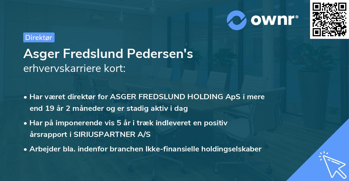 Asger Fredslund Pedersen's erhvervskarriere kort