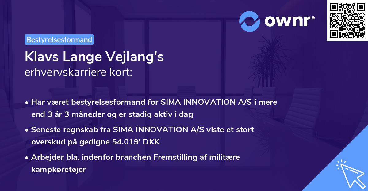Klavs Lange Vejlang's erhvervskarriere kort