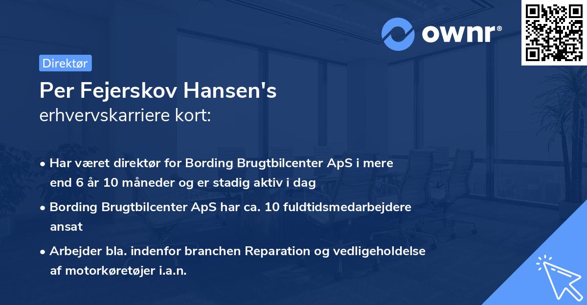 Per Fejerskov Hansen's erhvervskarriere kort