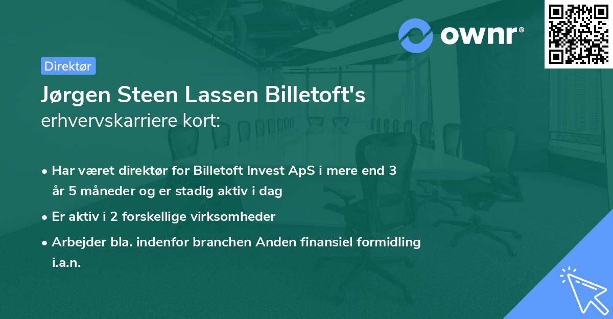 Jørgen Steen Lassen Billetoft's erhvervskarriere kort