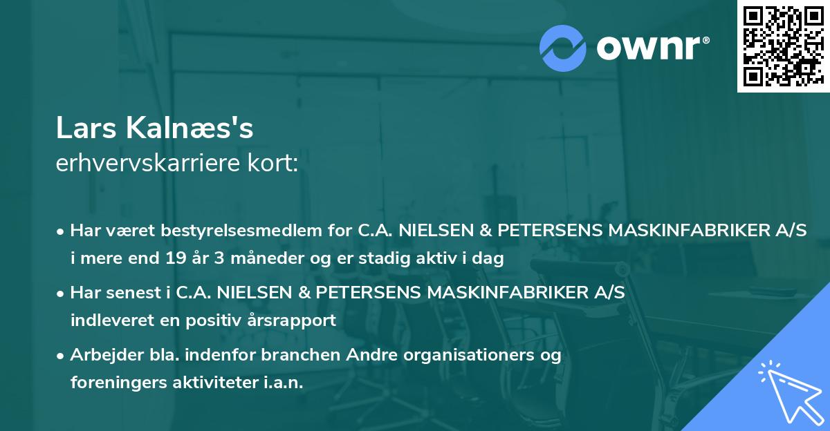 Lars Kalnæs's erhvervskarriere kort