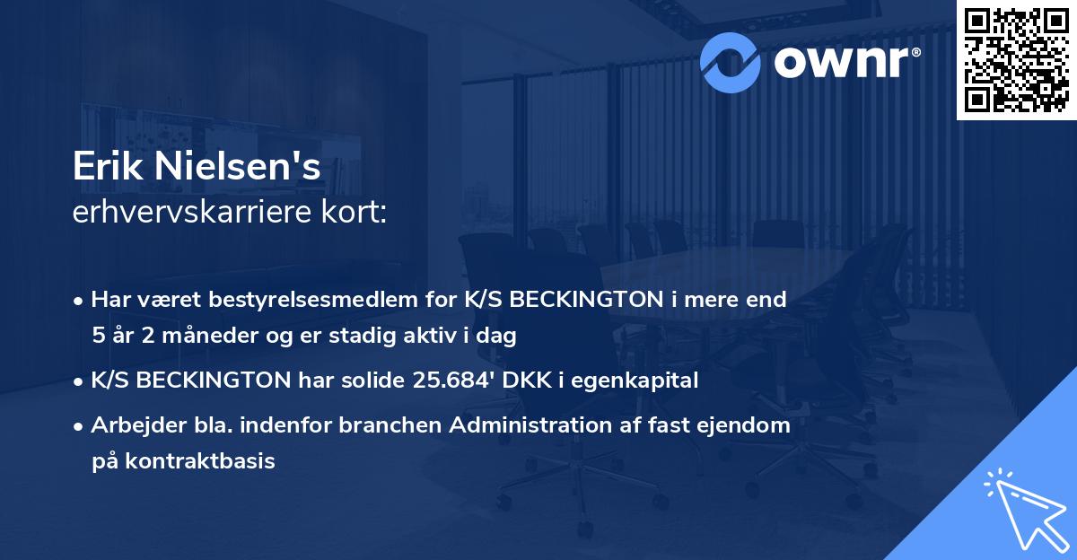 Erik Nielsen's erhvervskarriere kort