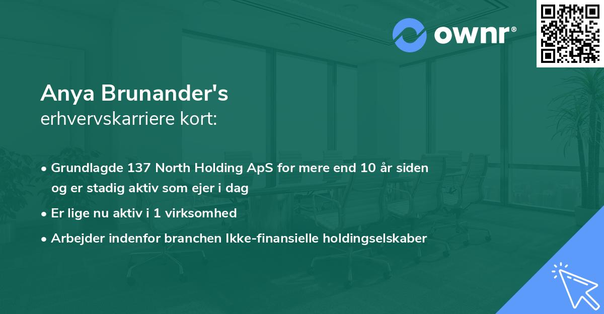 Anya Brunander's erhvervskarriere kort