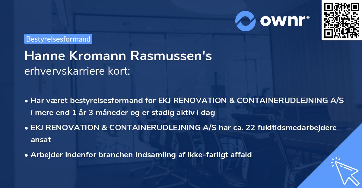 Hanne Kromann Rasmussen's erhvervskarriere kort