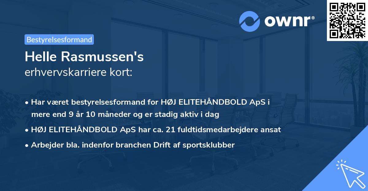 Helle Rasmussen's erhvervskarriere kort