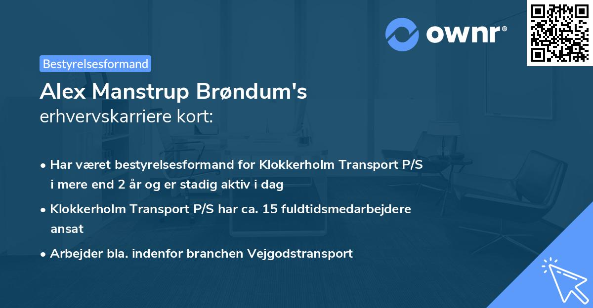 Alex Manstrup Brøndum's erhvervskarriere kort