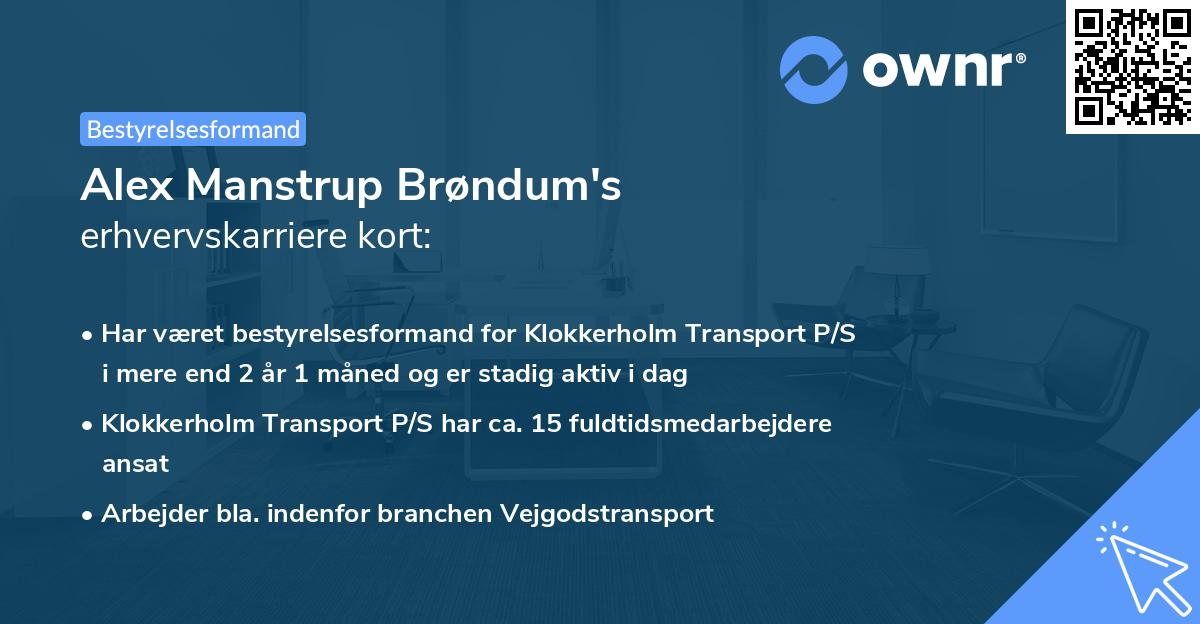 Alex Manstrup Brøndum's erhvervskarriere kort