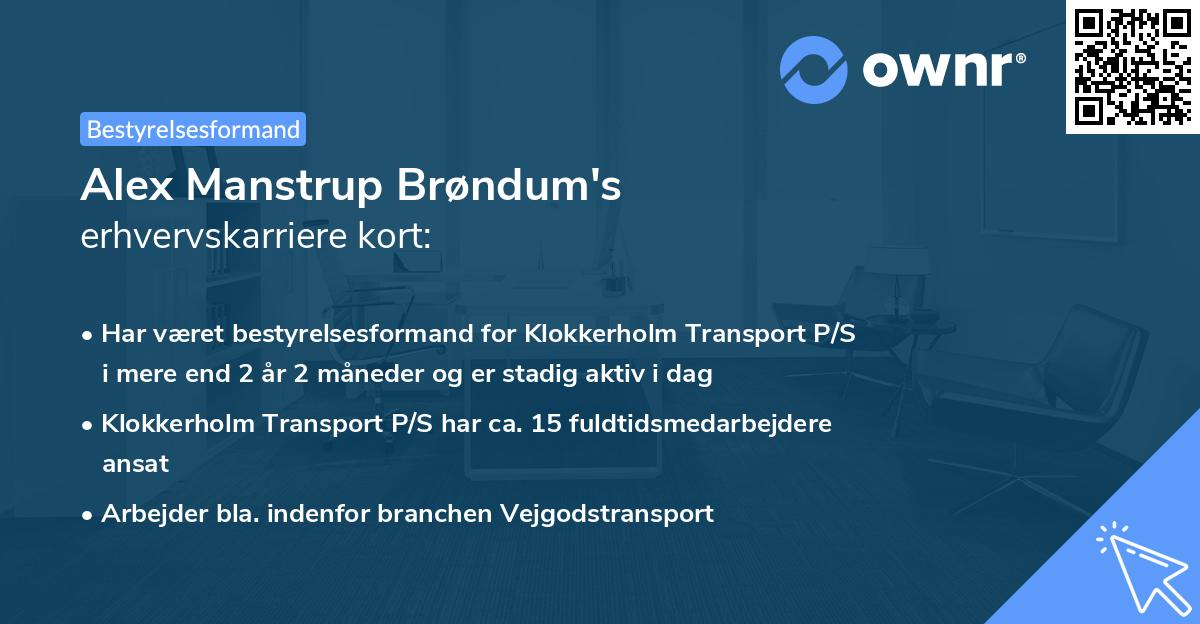 Alex Manstrup Brøndum's erhvervskarriere kort