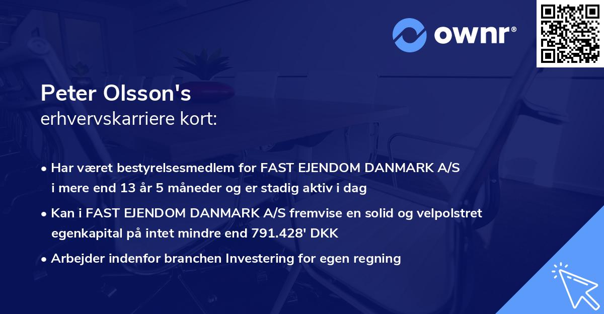 Peter Olsson's erhvervskarriere kort