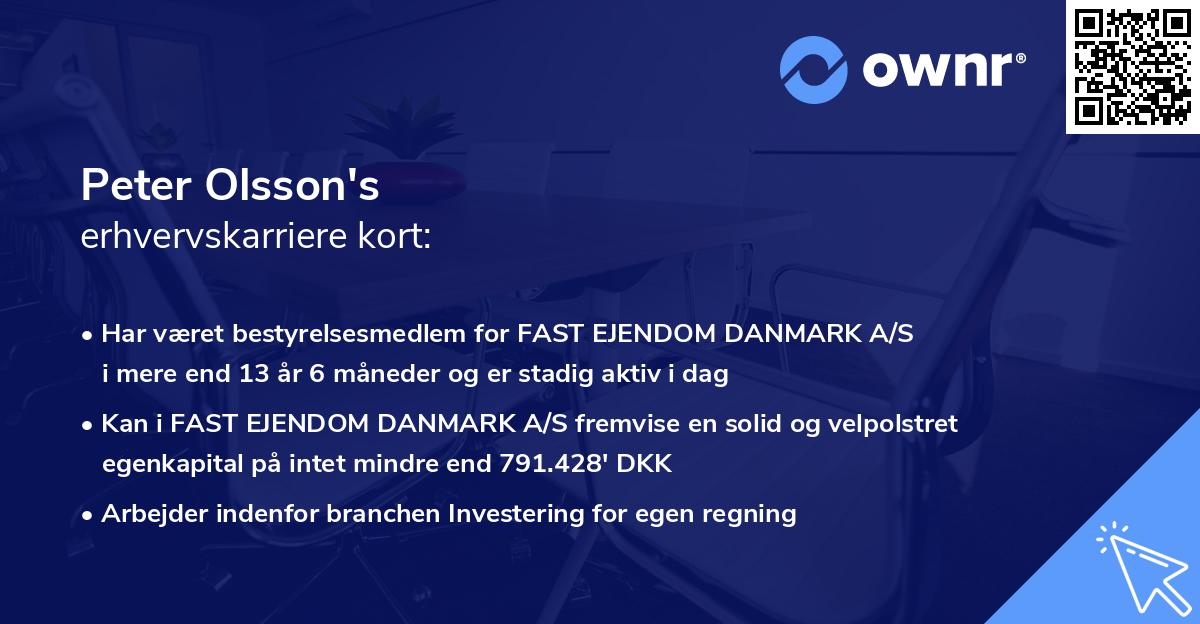 Peter Olsson's erhvervskarriere kort