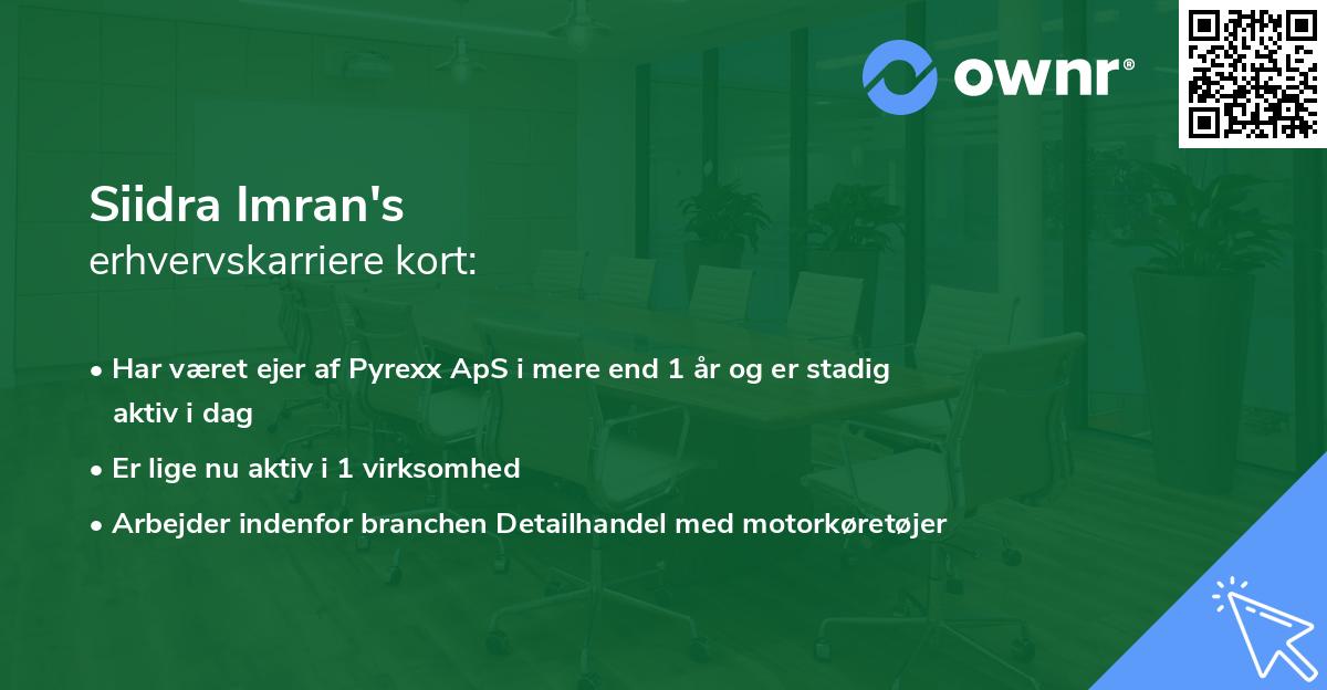 Siidra Imran's erhvervskarriere kort