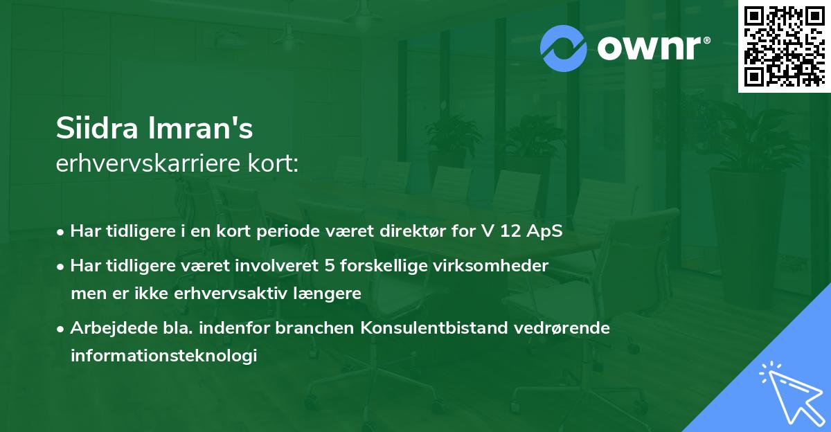 Siidra Imran's erhvervskarriere kort