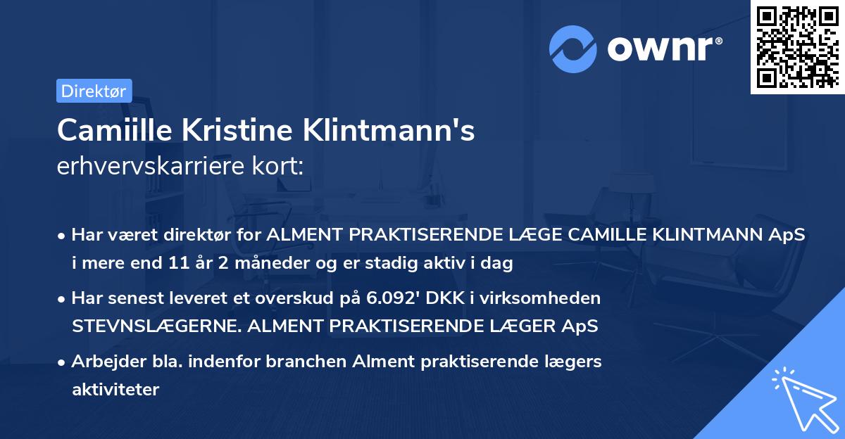 Camiille Kristine Klintmann's erhvervskarriere kort