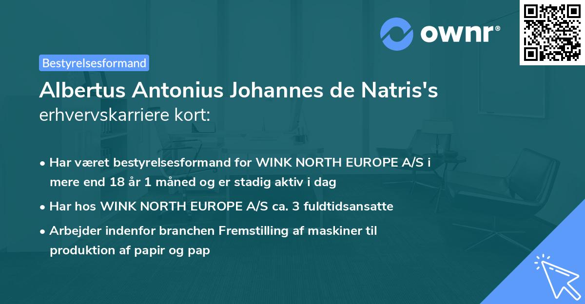 Albertus Antonius Johannes de Natris's erhvervskarriere kort