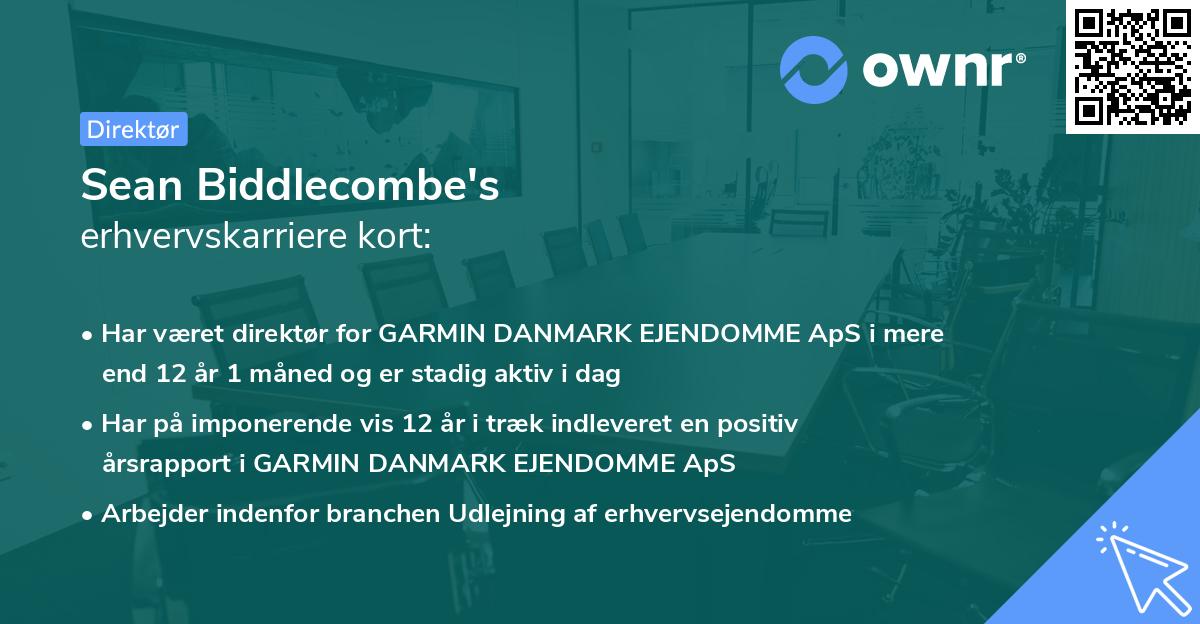 Sean Biddlecombe's erhvervskarriere kort