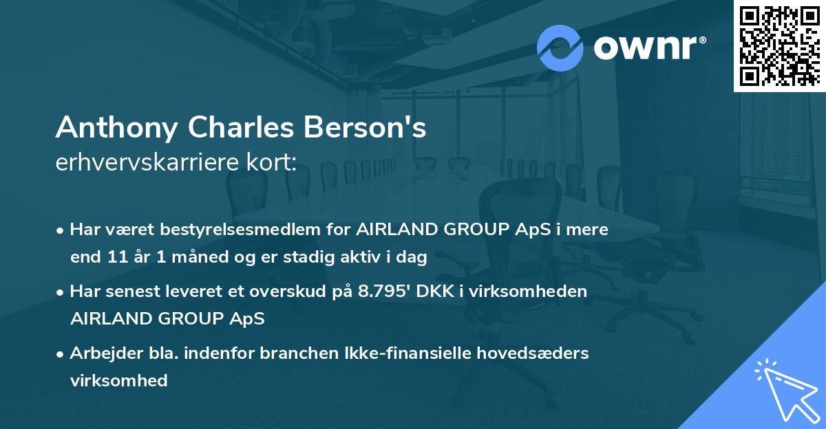 Anthony Charles Berson's erhvervskarriere kort