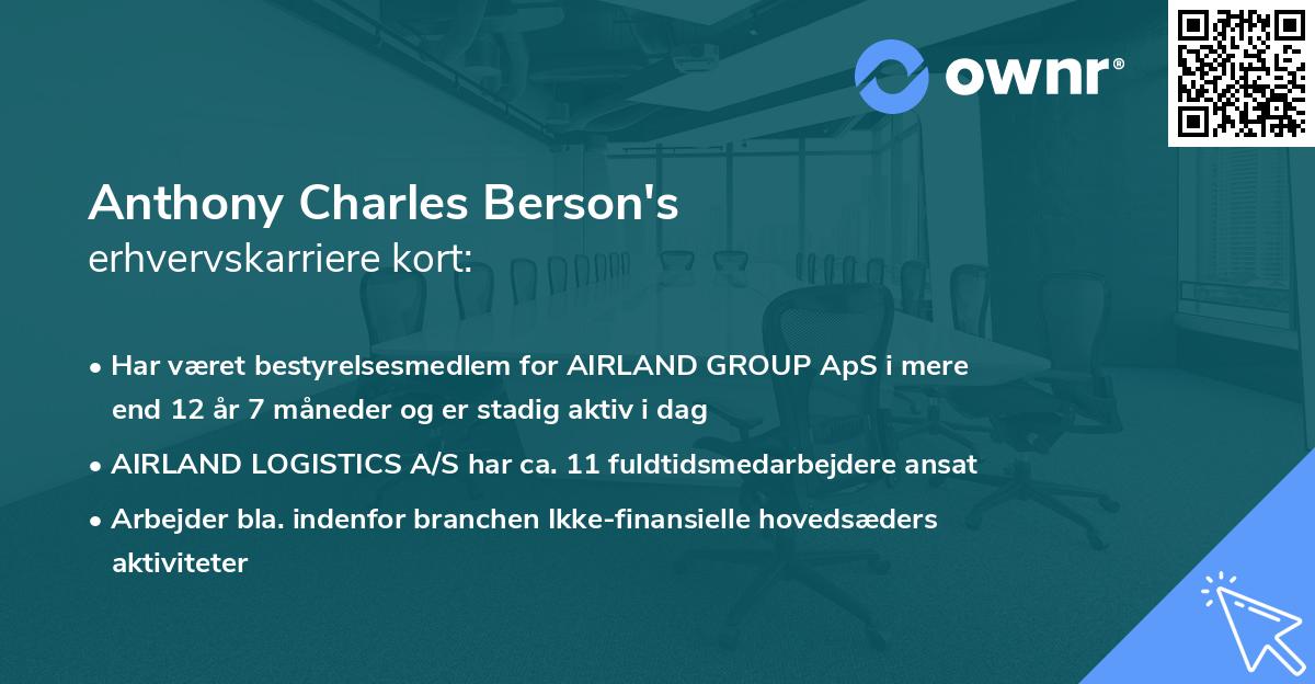 Anthony Charles Berson's erhvervskarriere kort