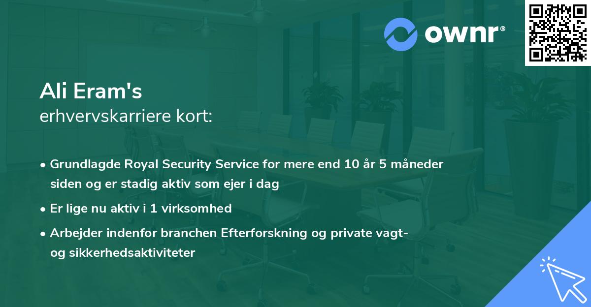 Ali Eram's erhvervskarriere kort