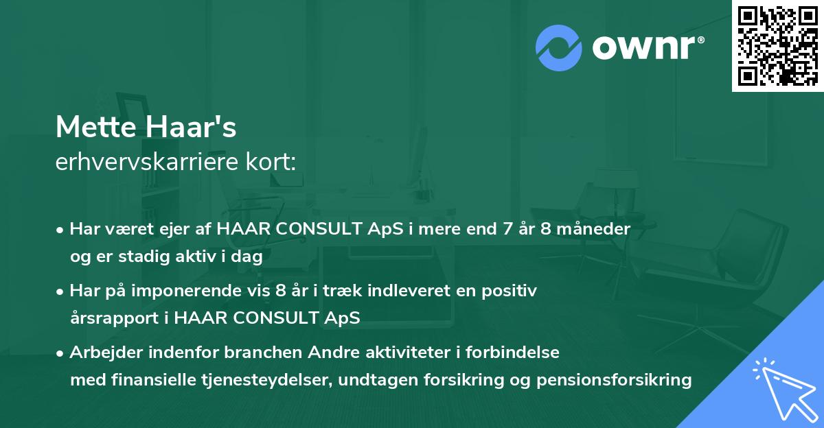 Mette Haar's erhvervskarriere kort