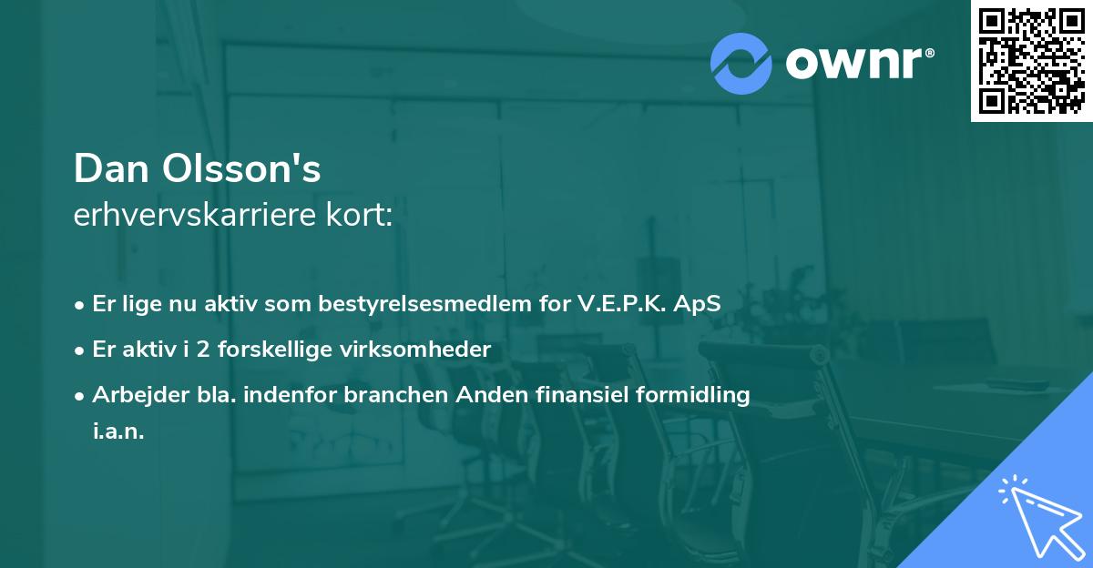 Dan Olsson's erhvervskarriere kort