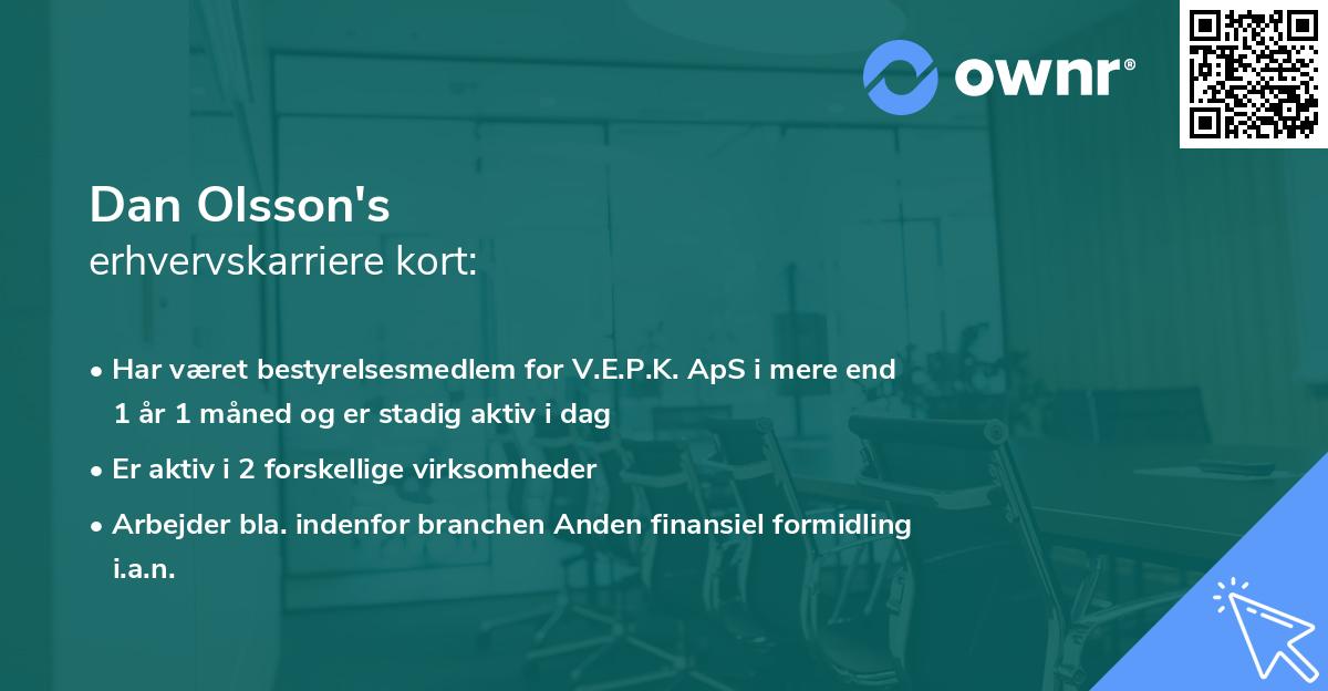 Dan Olsson's erhvervskarriere kort