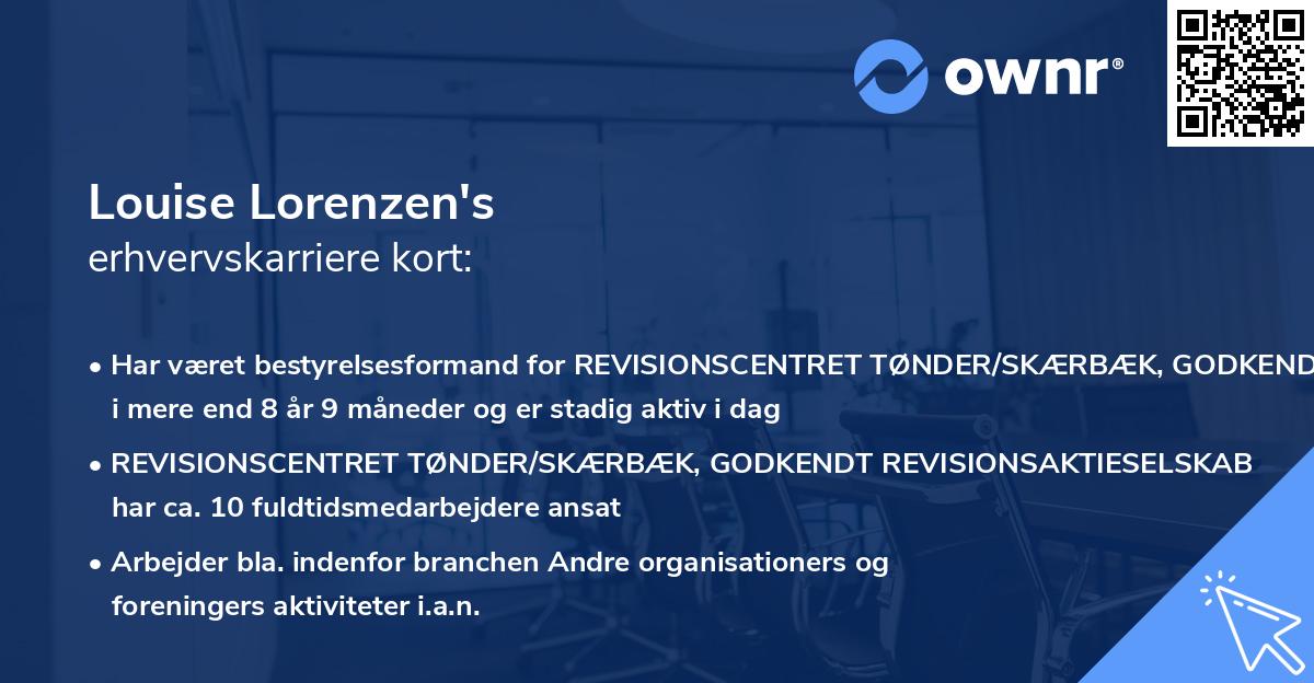 Louise Lorenzen's erhvervskarriere kort