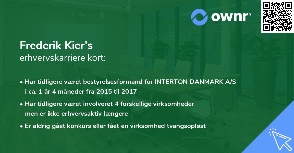 Frederik Kier's erhvervskarriere kort