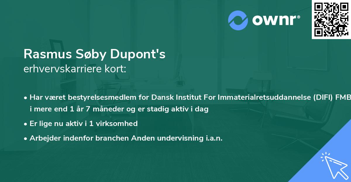 Rasmus Søby Dupont's erhvervskarriere kort