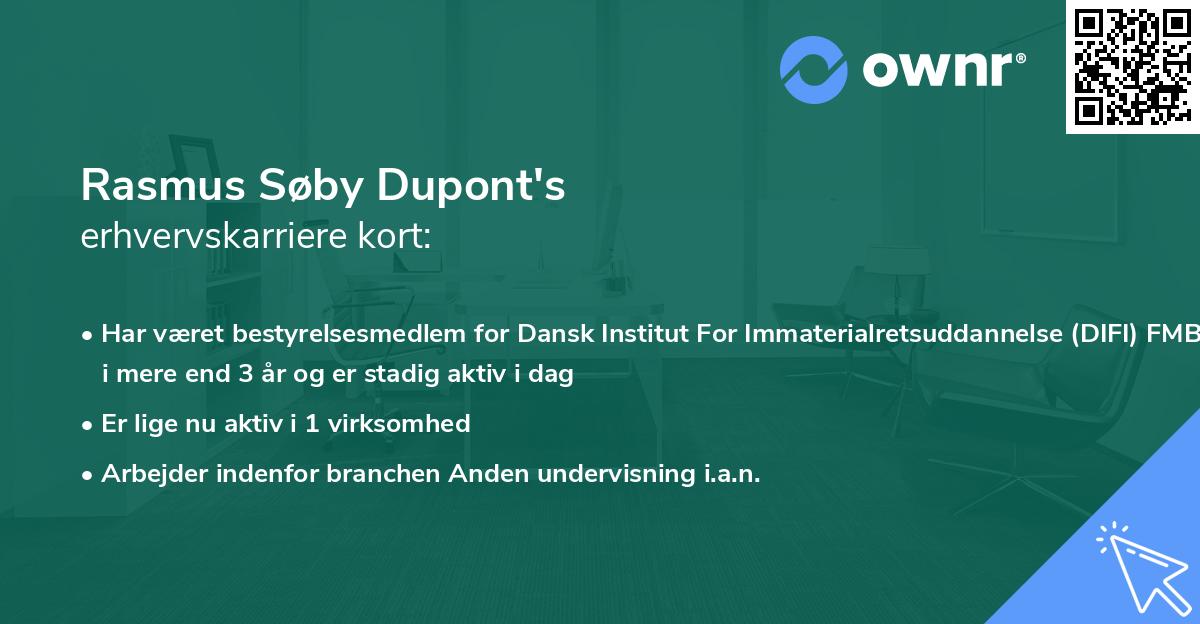 Rasmus Søby Dupont's erhvervskarriere kort