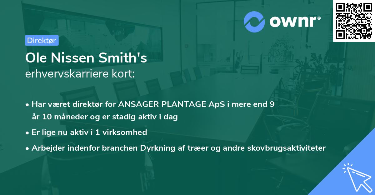 Ole Nissen Smith's erhvervskarriere kort