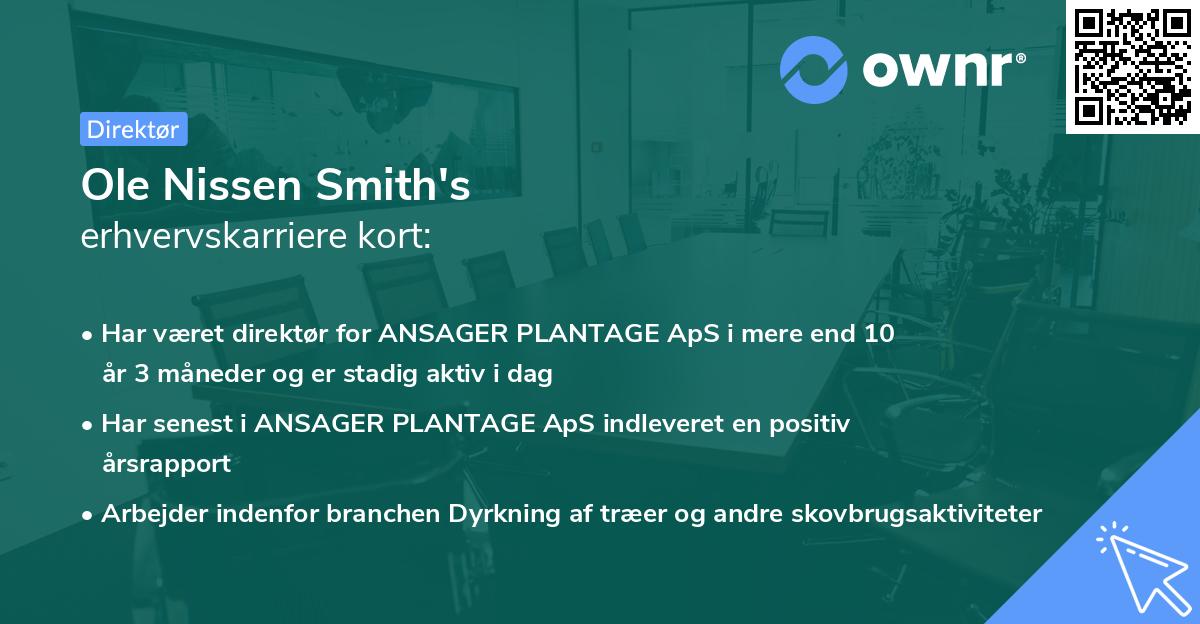 Ole Nissen Smith's erhvervskarriere kort