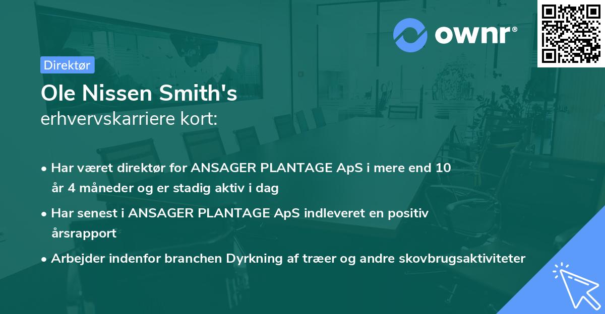 Ole Nissen Smith's erhvervskarriere kort