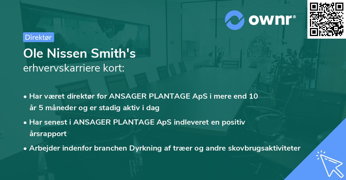 Ole Nissen Smith's erhvervskarriere kort