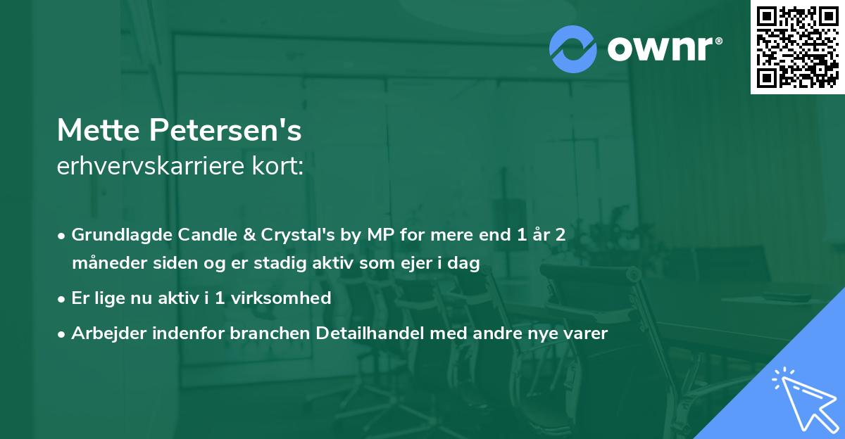 Mette Petersen's erhvervskarriere kort